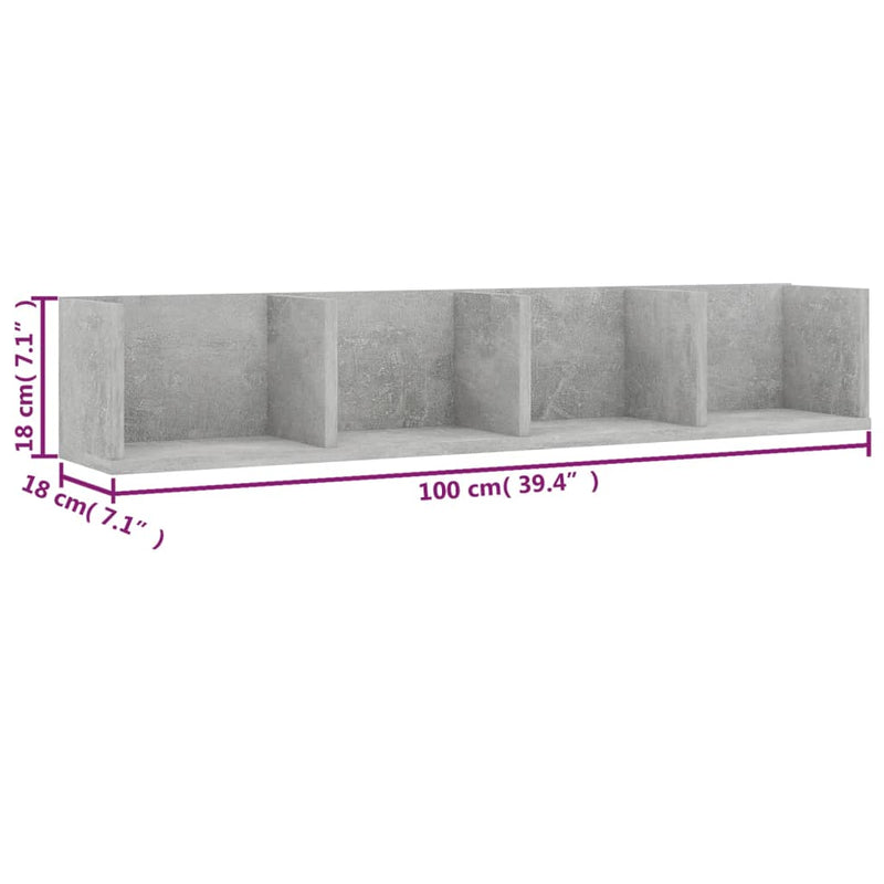 vidaXL betonszürke szerelt fa CD-tartó fali polc 100 x 18 x 18 cm