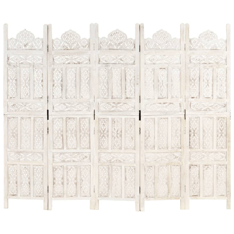 vidaXL 5-paneles fehér mangófa kézzel faragott térelválasztó 200x165cm