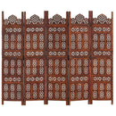 vidaXL 5-paneles barna mangófa kézzel faragott térelválasztó 200x165cm