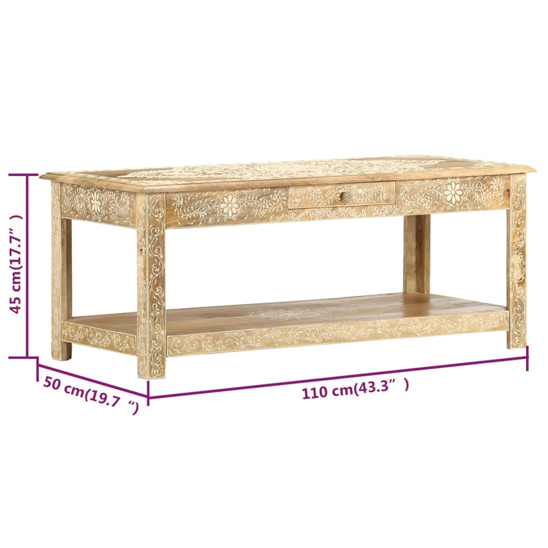 vidaXL kézzel festett tömör mangófa dohányzóasztal 110 x 50 x 45 cm
