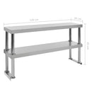 vidaXL 2-szintes rozsdamentes acél munkapult feletti polc 120x30x65 cm