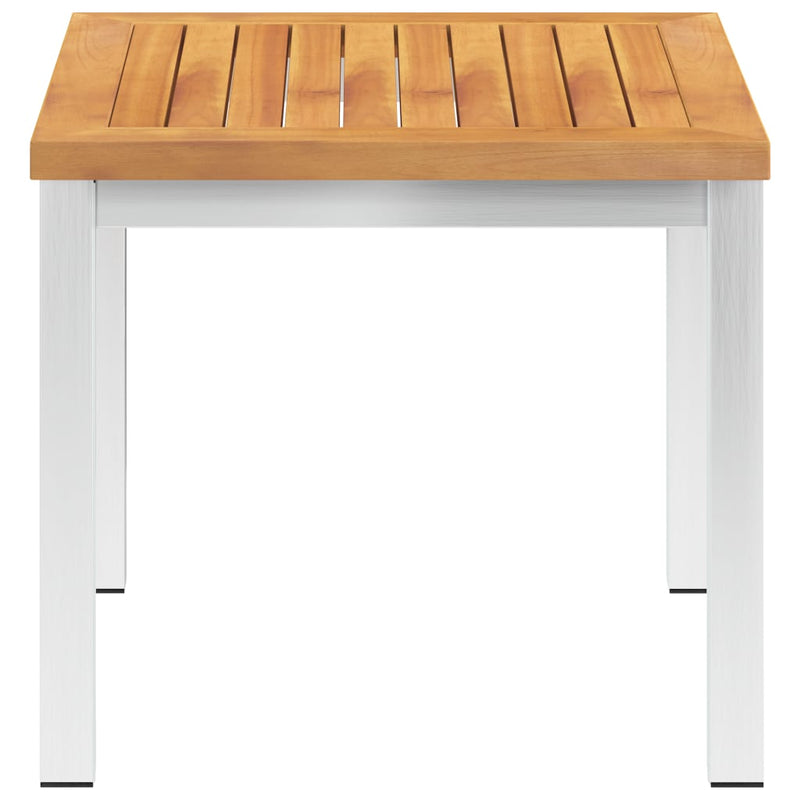 vidaXL tömör akácfa és rozsdamentes acél kerti kisasztal 45x45x38 cm