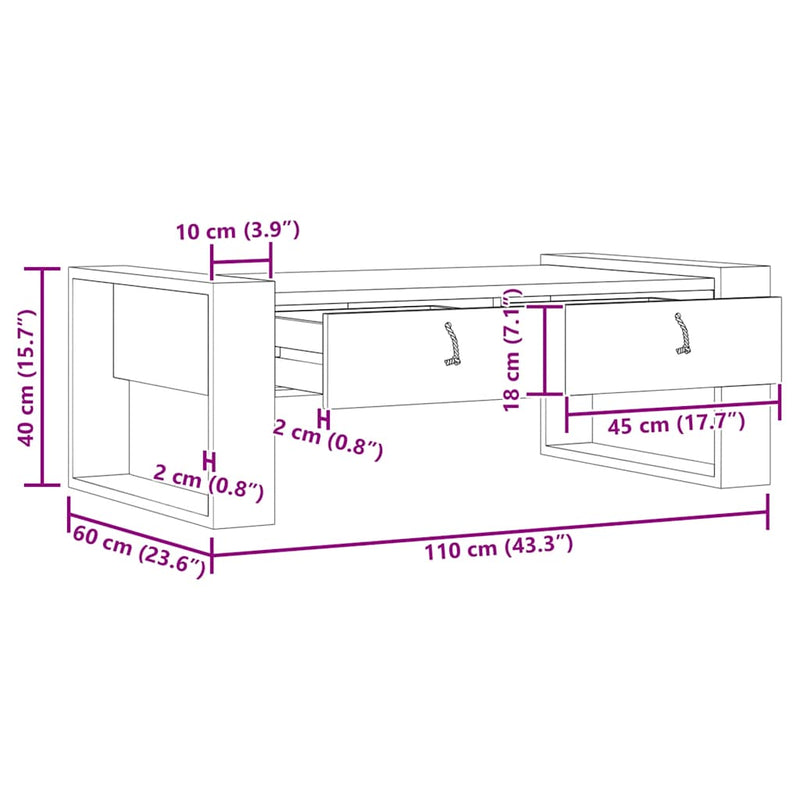 vidaXL tömör tíkfa dohányzóasztal 110 x 60 x 40 cm