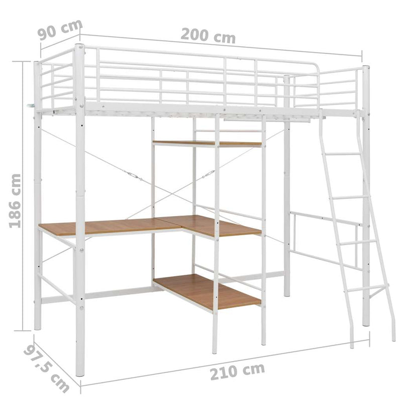 vidaXL fehér fém emeletes ágykeret asztallal 90 x 200 cm