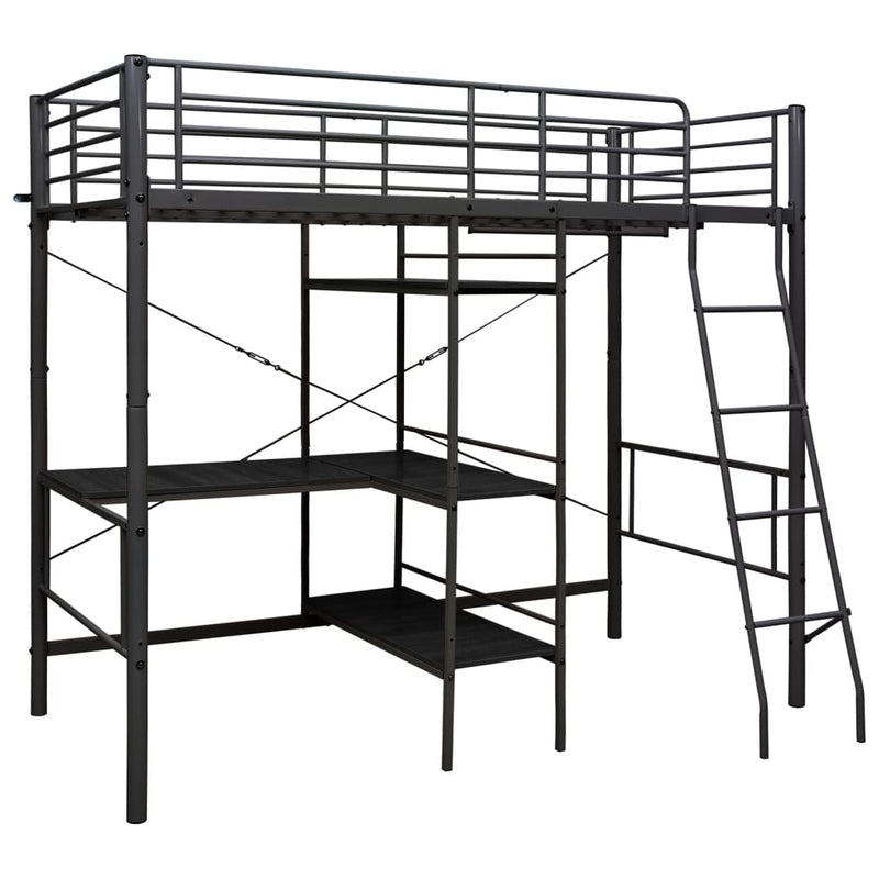 vidaXL fekete fém emeletes ágykeret asztallal 90 x 200 cm