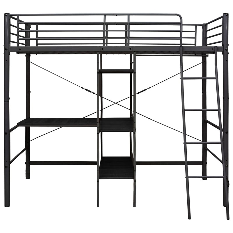 vidaXL fekete fém emeletes ágykeret asztallal 90 x 200 cm