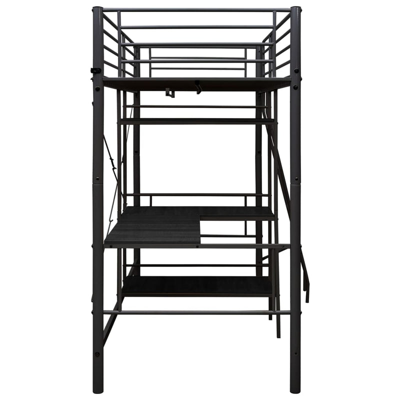 vidaXL fekete fém emeletes ágykeret asztallal 90 x 200 cm