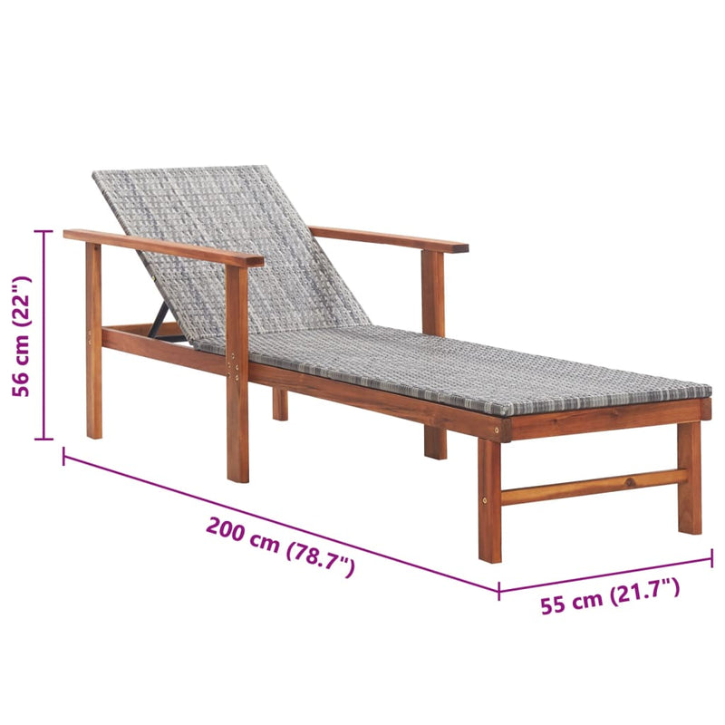 vidaXL szürke polyrattan és tömör akácfa napozóágy
