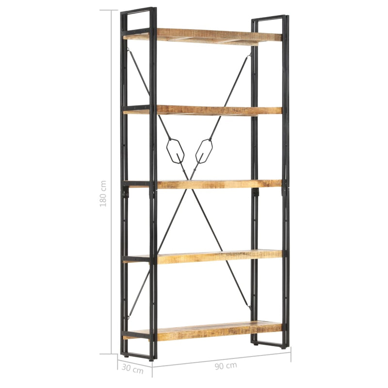 vidaXL 5-szintes tömör mangófa könyvespolc 90 x 30 x 180 cm