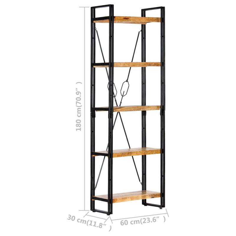 vidaXL 5 szintes tömör mangófa könyvespolc 60 x 30 x 180 cm