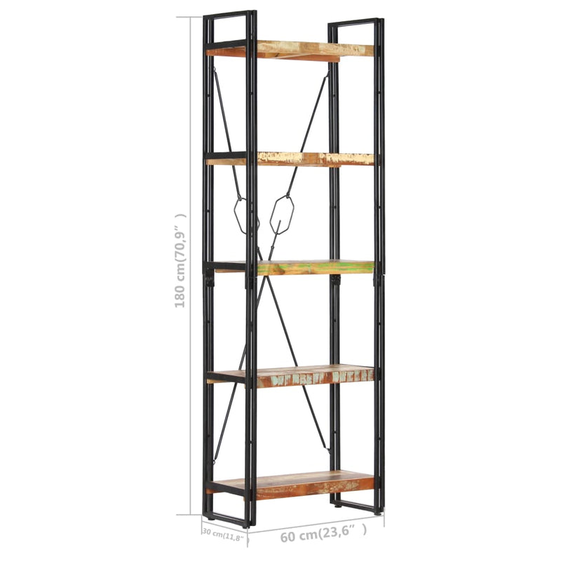 vidaXL 5 szintes tömör újrahasznosított fa könyvespolc 60x30x180 cm