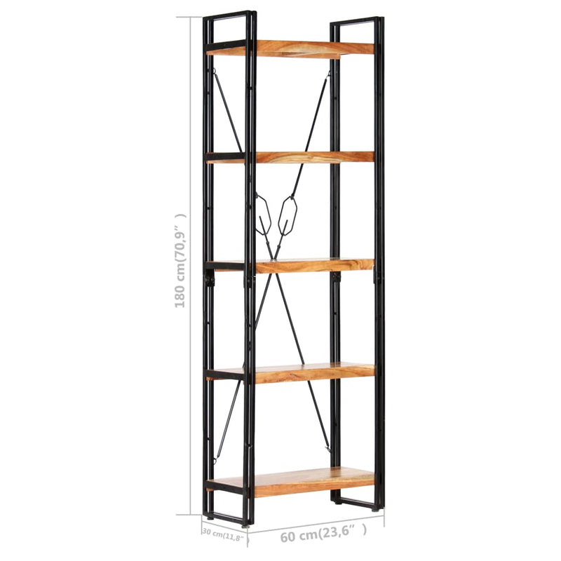 vidaXL 5 szintes tömör akácfa könyvespolc 60 x 30 x 180 cm