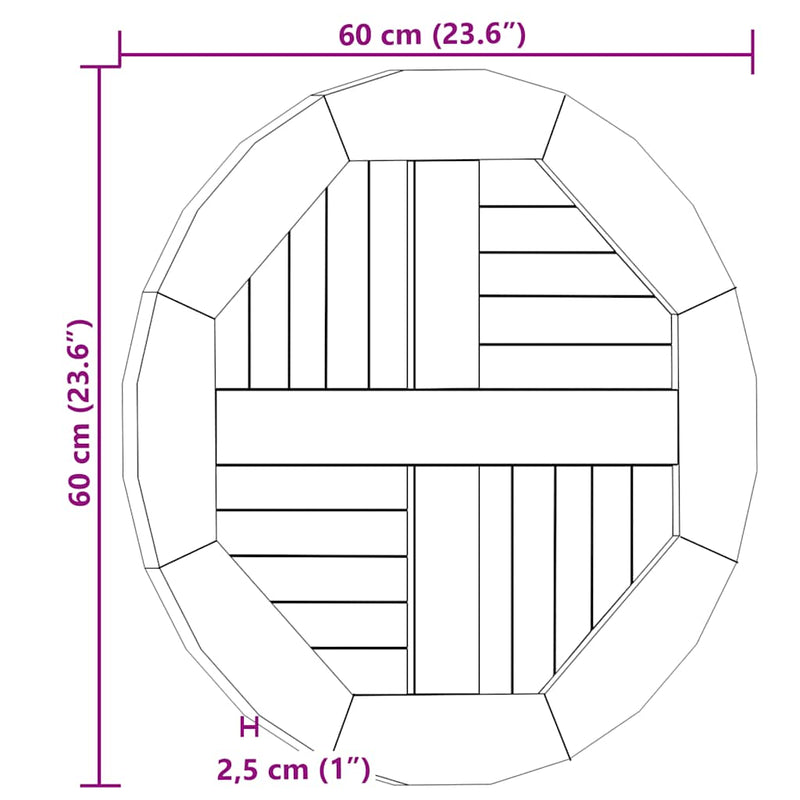 vidaXL kerek tömör tíkfa asztallap 2,5 cm 60 cm