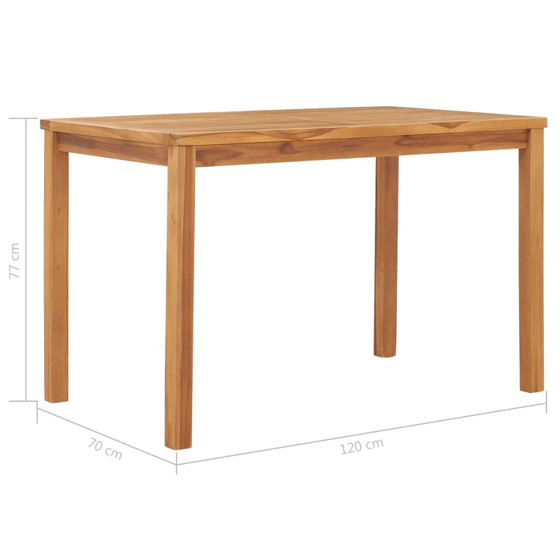 vidaXL tömör tíkfa kerti étkezőasztal 120 x 70 x 77 cm