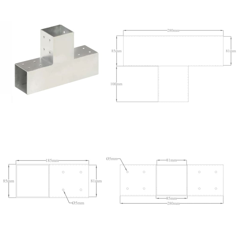 vidaXL T alakú horganyzott fém oszloptartó 81 x 81 mm