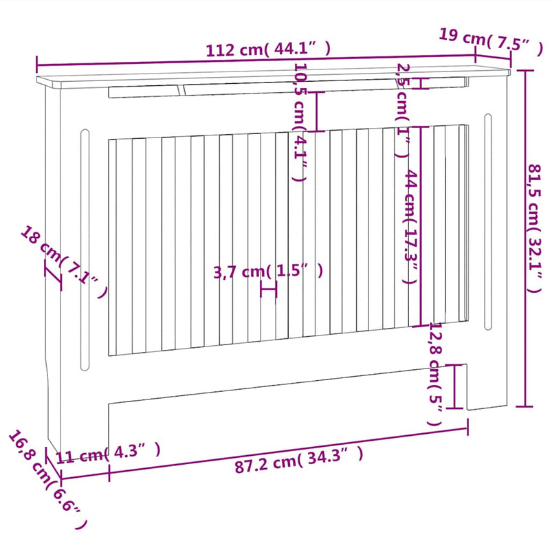 vidaXL fekete MDF radiátorburkolat 112 x 19 x 81,5 cm