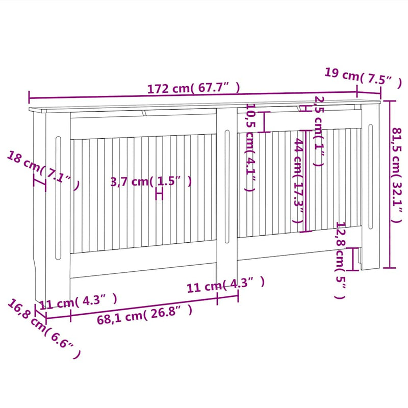 vidaXL fekete MDF radiátorburkolat 172 x 19 x 81,5 cm