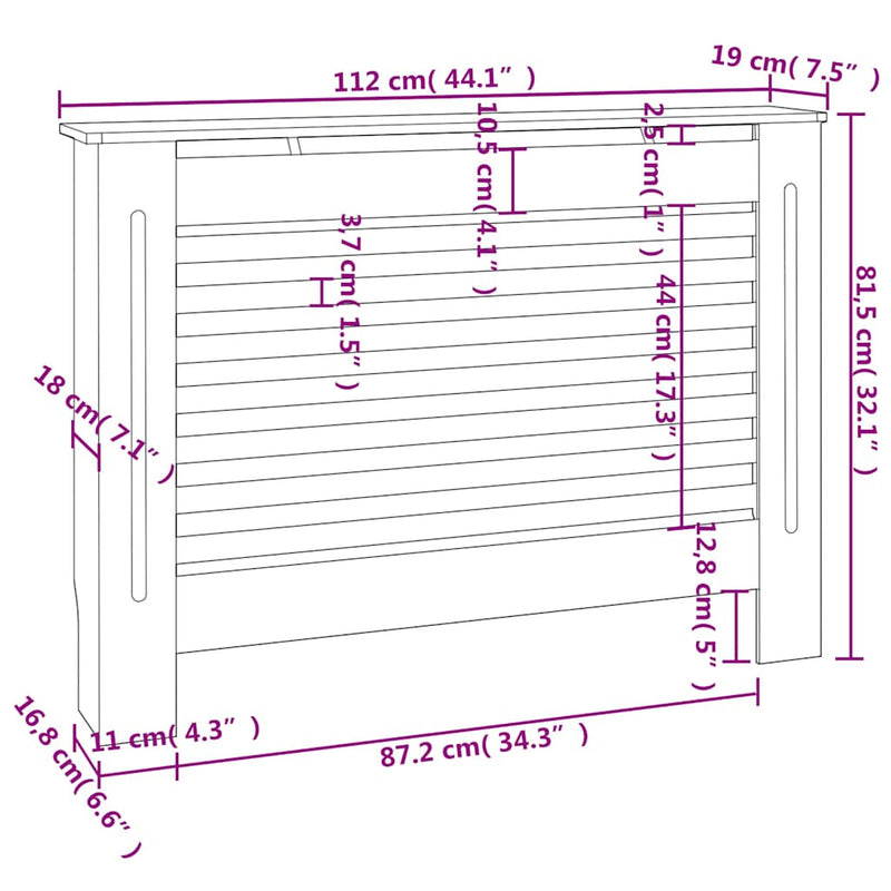 vidaXL fekete MDF radiátorburkolat 112 x 19 x 81,5 cm