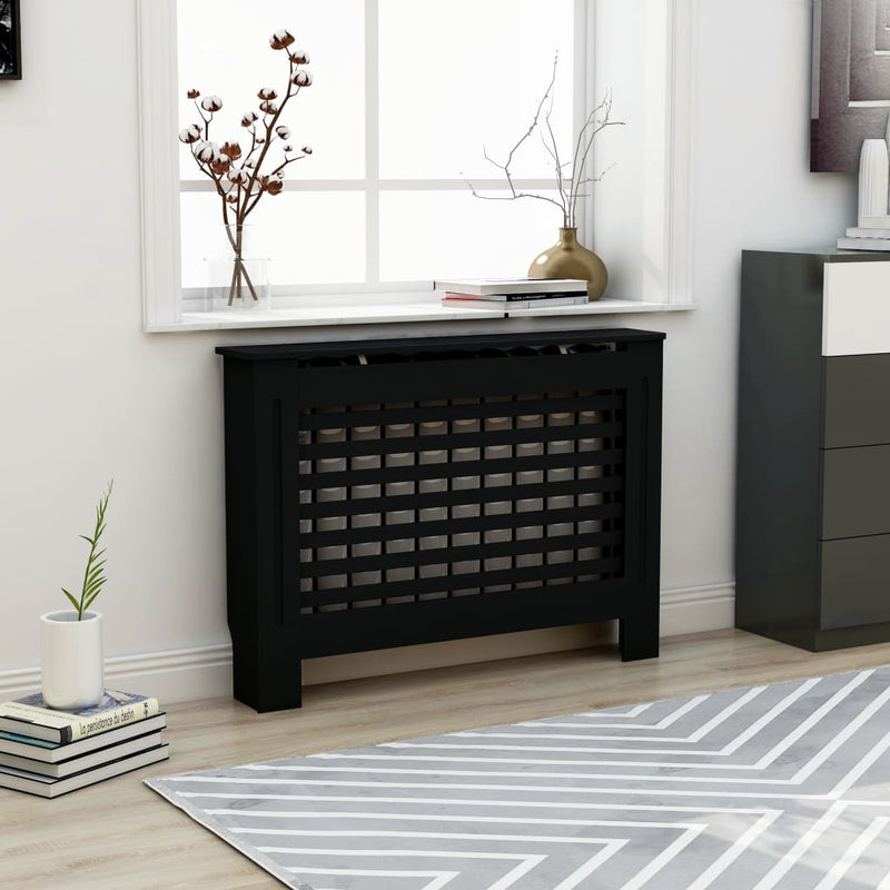 vidaXL fekete MDF radiátorburkolat 112 x 19 x 81,5 cm