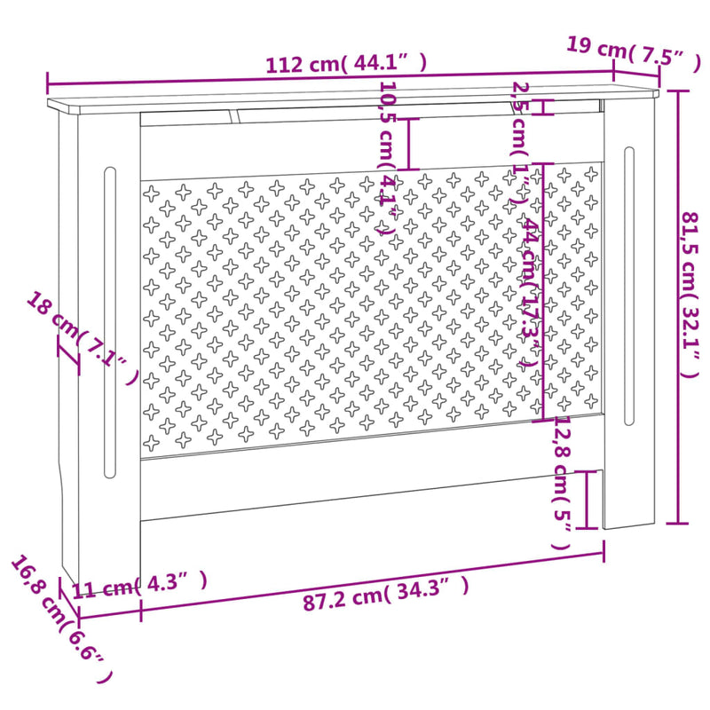 vidaXL antracitszürke MDF radiátorburkolat 112 x 19 x 81,5 cm