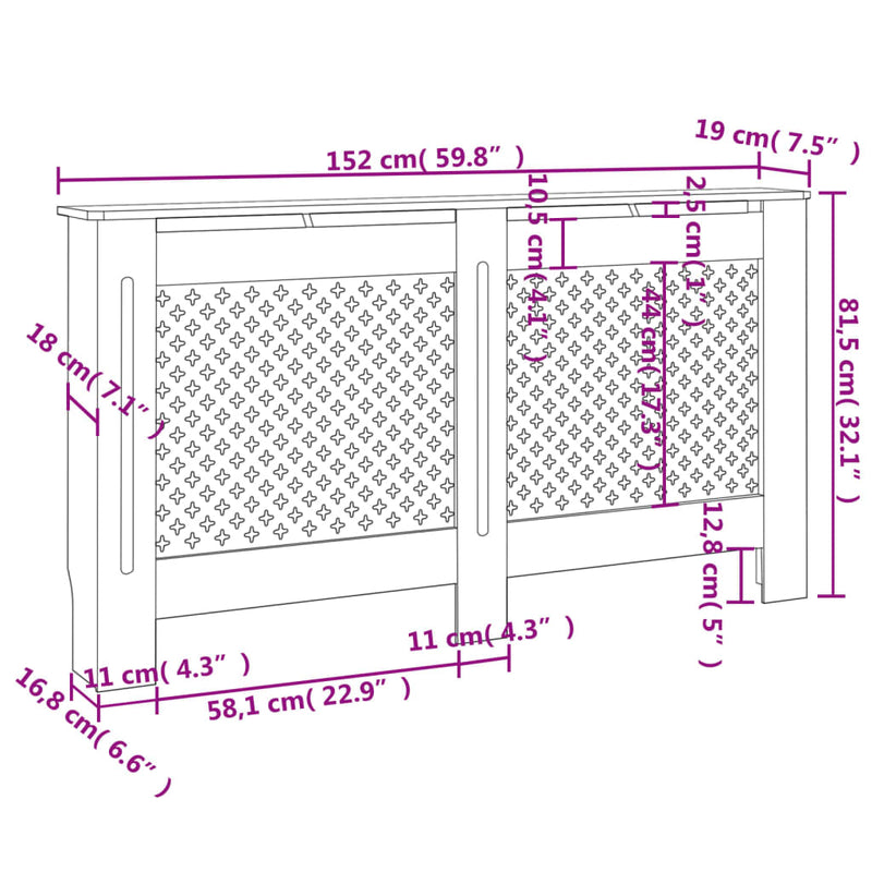 vidaXL fekete MDF radiátorburkolat 152 x 19 x 81,5 cm