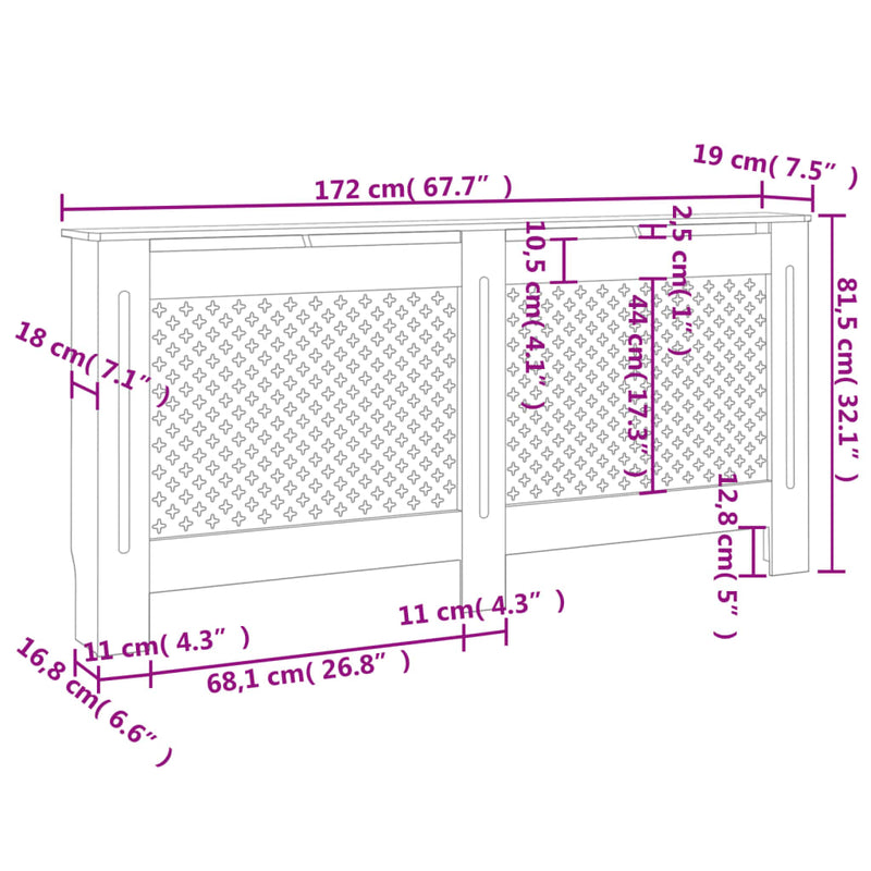 vidaXL fekete MDF radiátorburkolat 172 x 19 x 81,5 cm