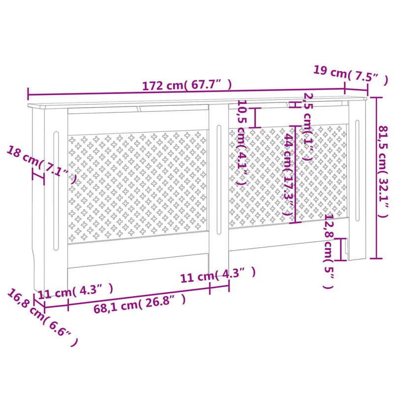vidaXL MDF radiátorburkolat 172 x 19 x 81,5 cm