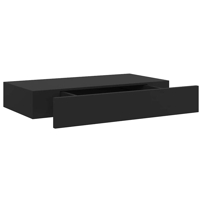 vidaXL fekete lebegő fali polc fiókkal 48 x 25 x 8 cm