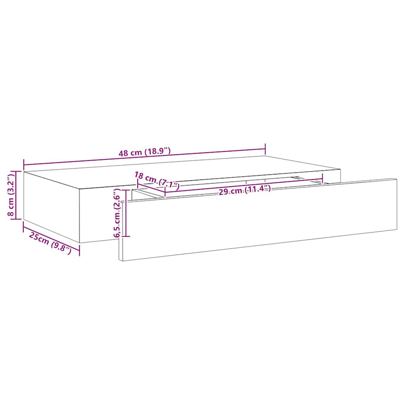 vidaXL fekete lebegő fali polc fiókkal 48 x 25 x 8 cm