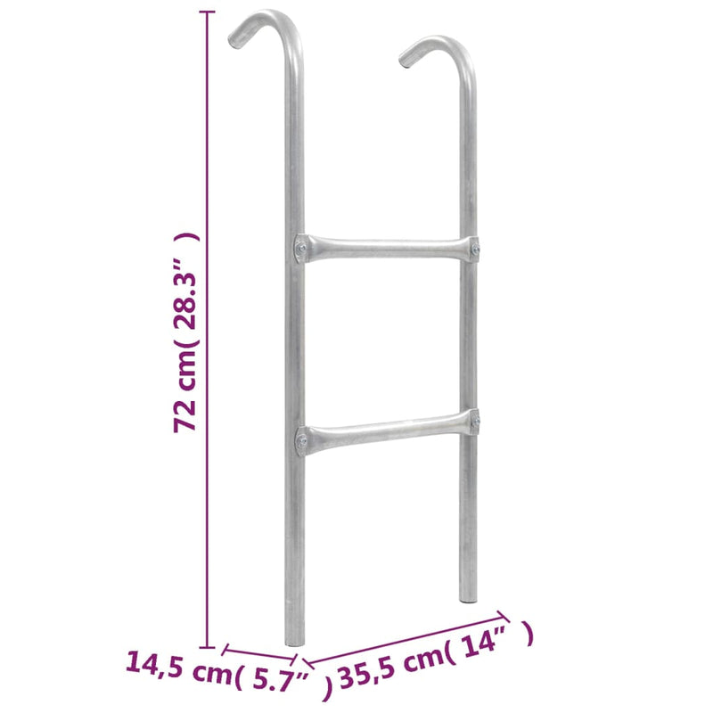 92408 vidaXL 2 fokos ezüstszínű acél trambulin létra 72 cm (65 cm magashoz alkalmas)