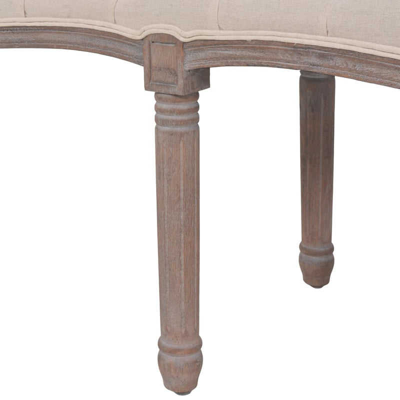 vidaXL krémfehér szövet és tömör fa pad 59,1" x 15,7" x 18,9" .