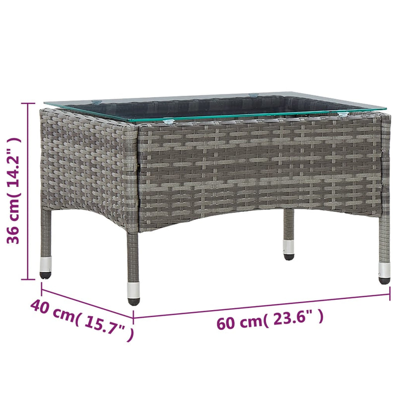 vidaXL szürke polyrattan dohányzóasztal 60 x 40 x 36 cm