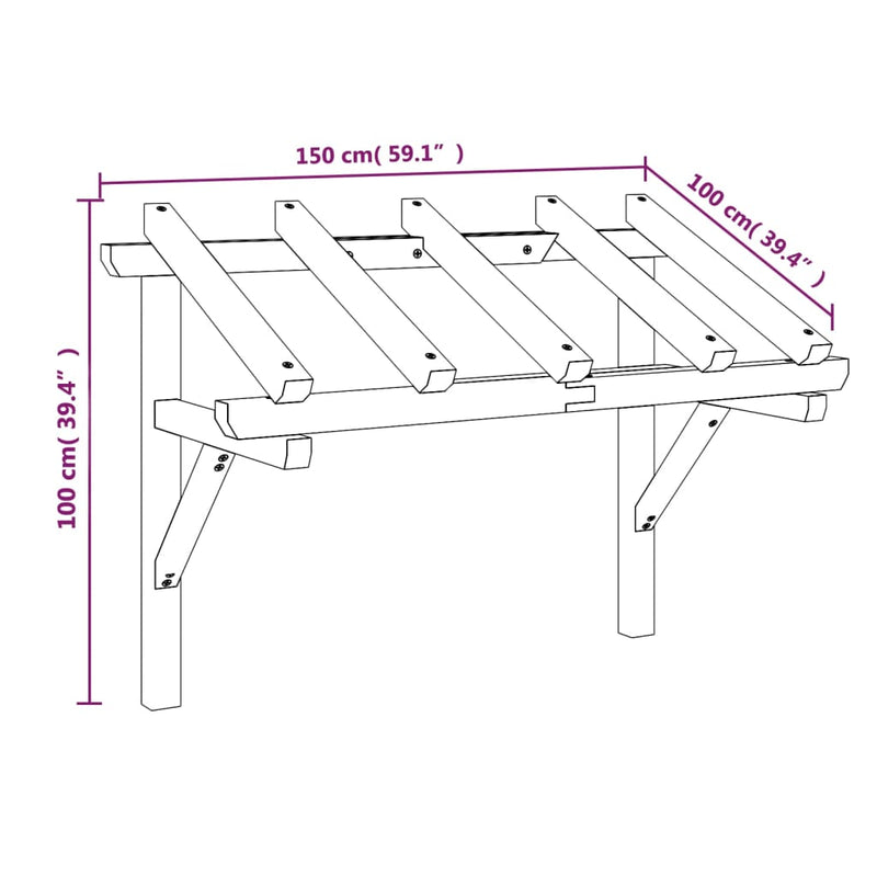 vidaXL tömör fenyőfa ajtó előtető 150 x 100 x 100 cm