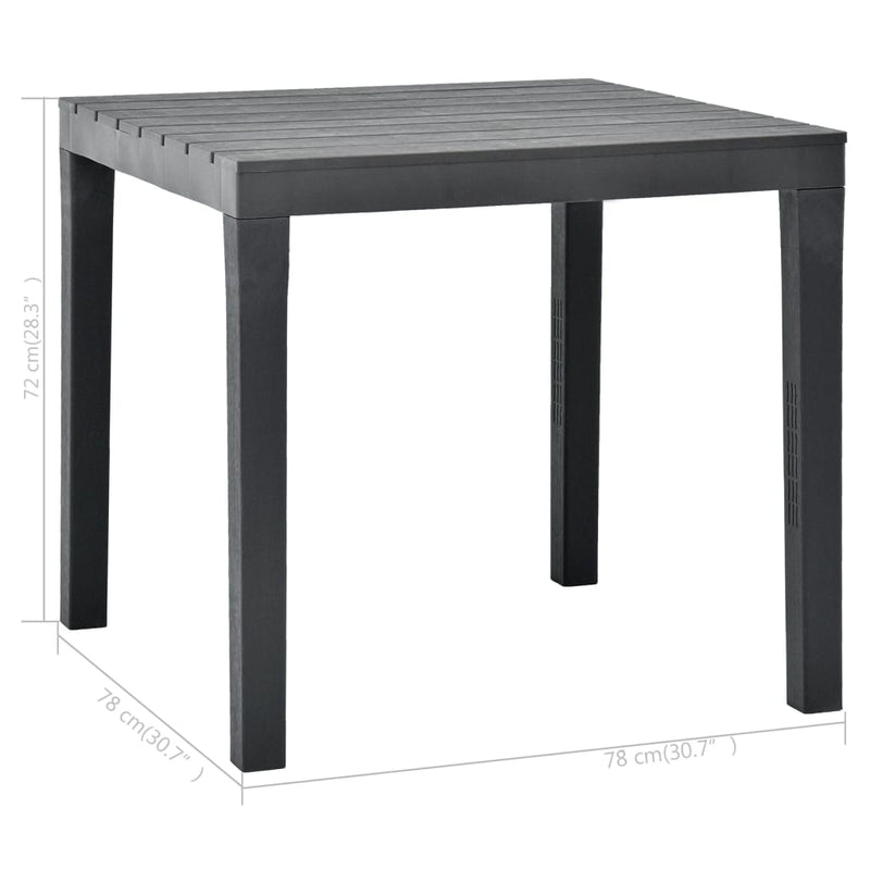 vidaXL antracitszürke műanyag kerti asztal 78 x 78 x 72 cm