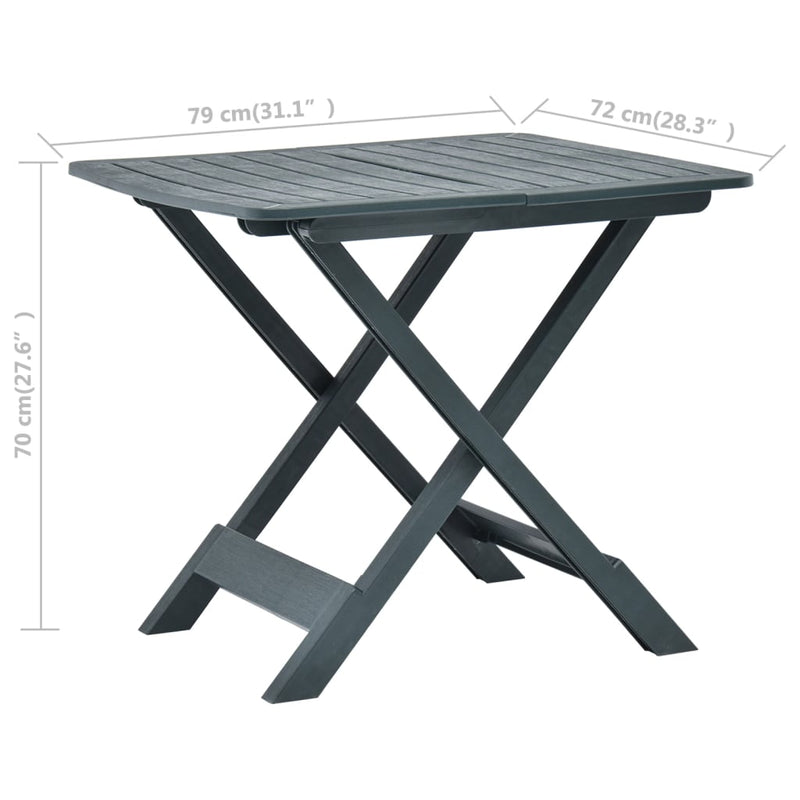 vidaXL zöld műanyag összecsukható kerti asztal 79 x 72 x 70 cm
