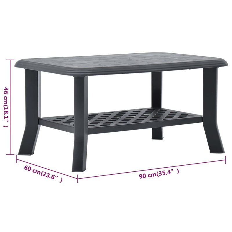 vidaXL antracitszürke műanyag dohányzóasztal 90 x 60 x 46 cm