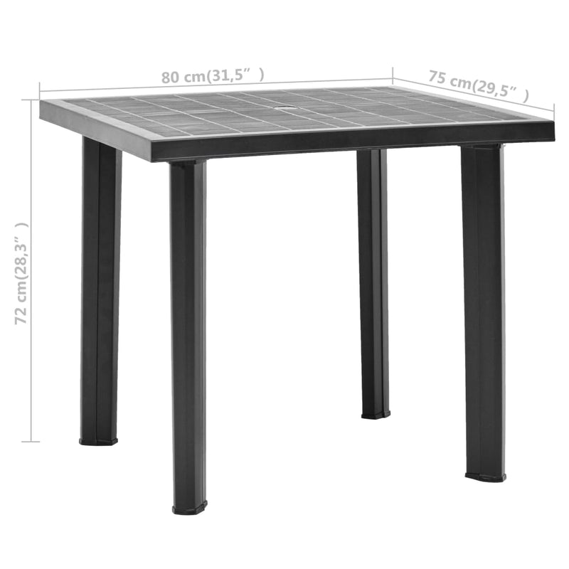 vidaXL antracitszürke műanyag kerti asztal 80 x 75 x 72 cm