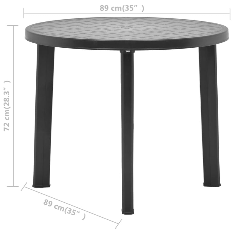 vidaXL antracitszürke műanyag kerti asztal 89 cm