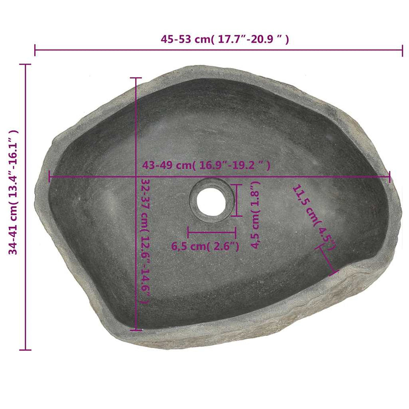 vidaXL ovális folyami kő mosdókagyló (45-53) x (34-41) cm