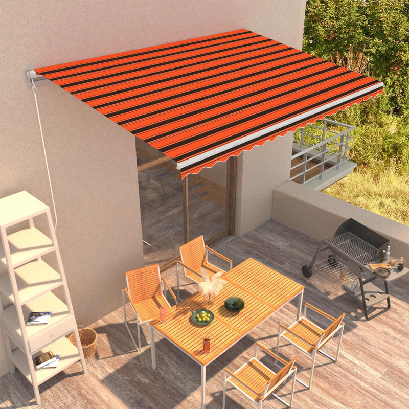 vidaXL narancssárga és barna kézzel kihúzható napellenző 450 x 300 cm