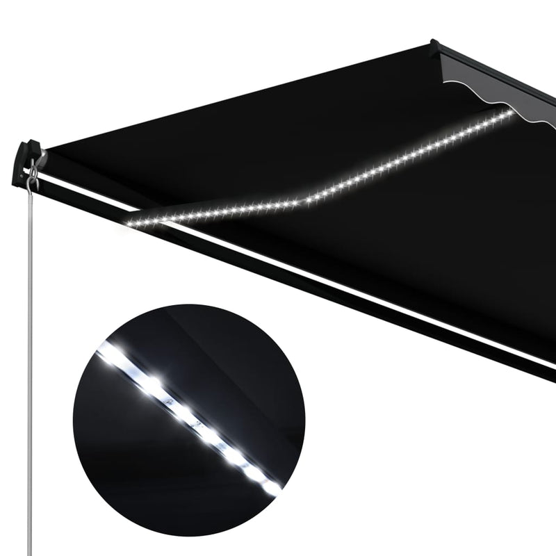 vidaXL antracitszürke kézzel kihúzható LED-es napellenző 300 x 250 cm