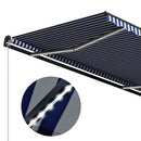 vidaXL Kézi napellenző napelemes LED-del 4 x 3 m Kék és Fehér Csíkos