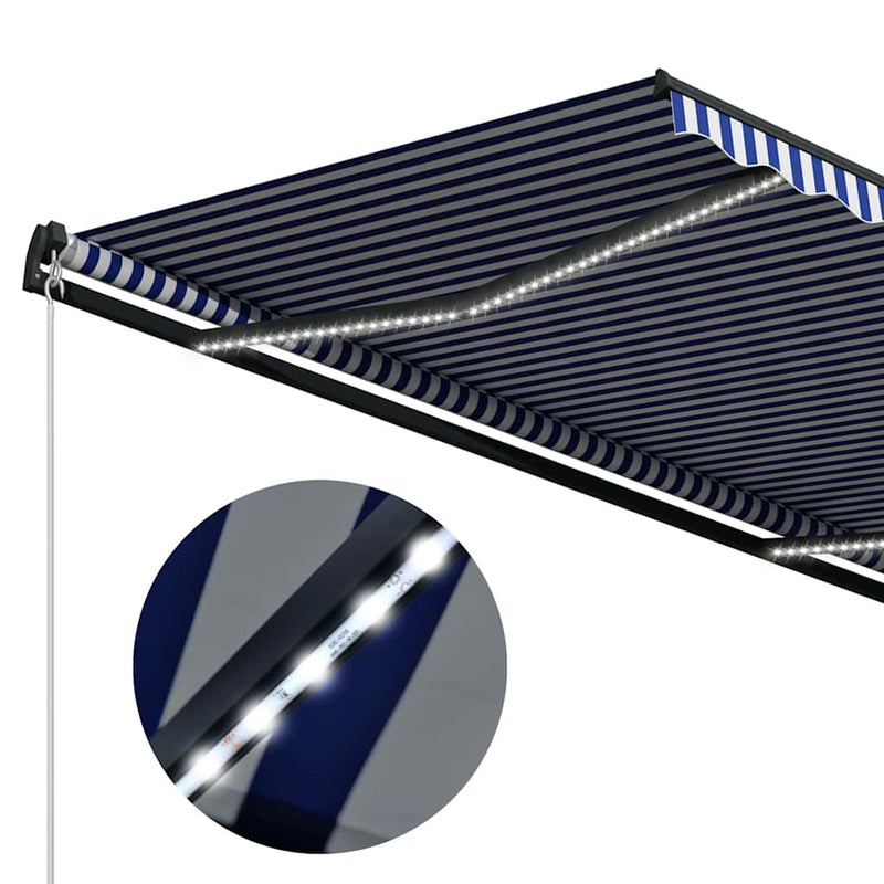 vidaXL kék és fehér szélérzékelős és LED-es napellenző 500 x 300 cm