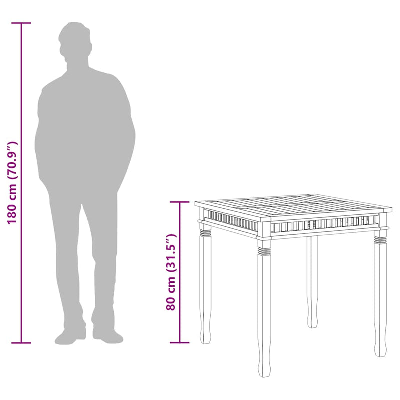 vidaXL tömör tíkfa kerti étkezőasztal 80 x 80 x 80 cm