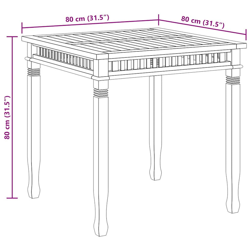 vidaXL tömör tíkfa kerti étkezőasztal 80 x 80 x 80 cm