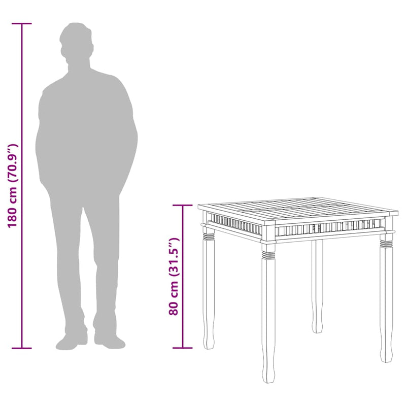 vidaXL tömör tíkfa kerti étkezőasztal 80 x 80 x 80 cm