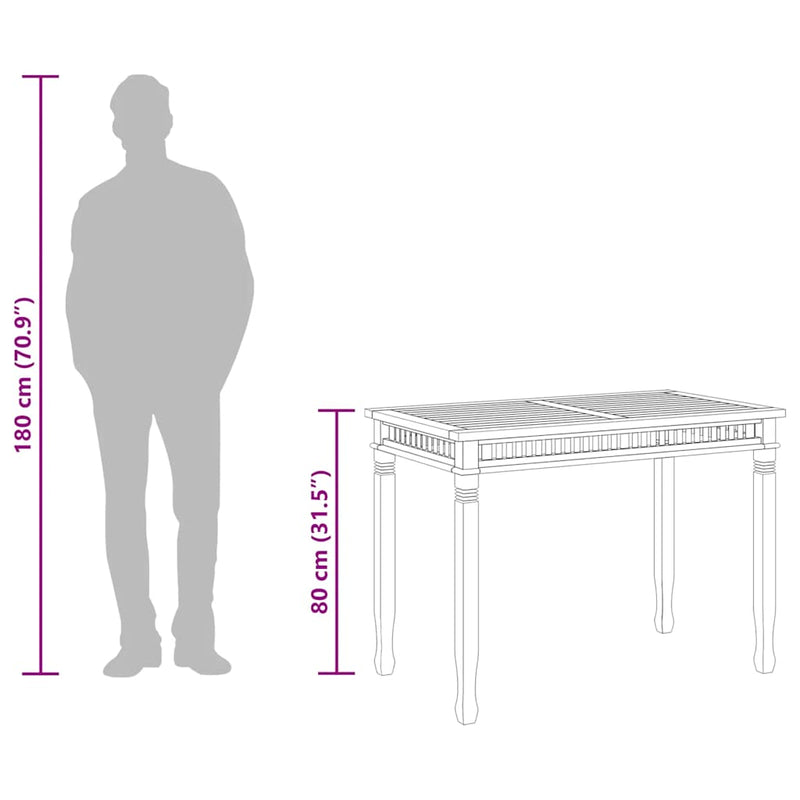 vidaXL tömör tíkfa kerti étkezőasztal 110 x 65 x 80 cm