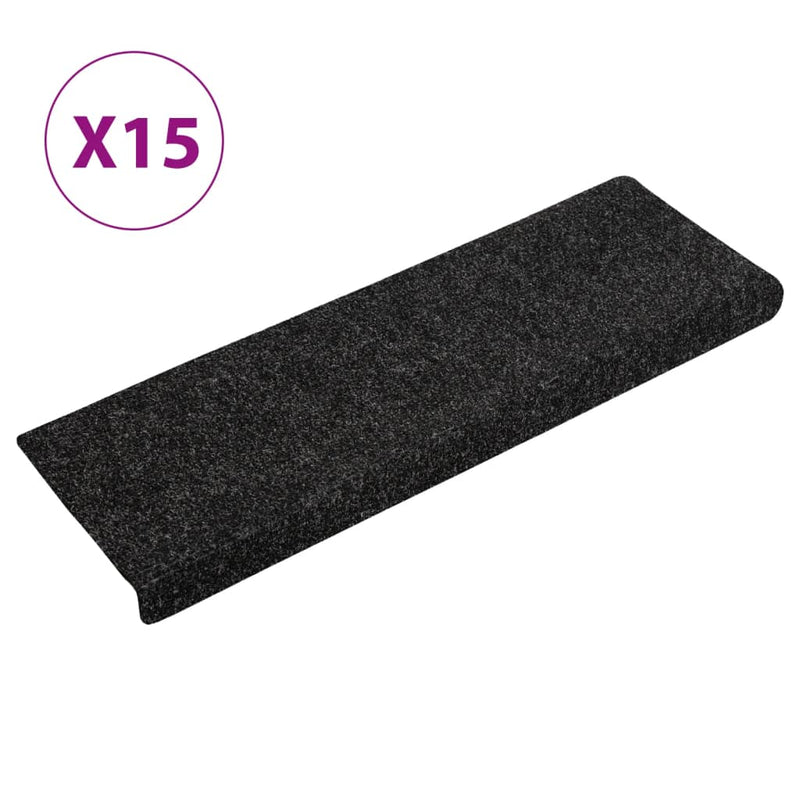 vidaXL 15 db tűvel lyuggatott fekete szövet lépcsőszőnyeg 65x21x4 cm