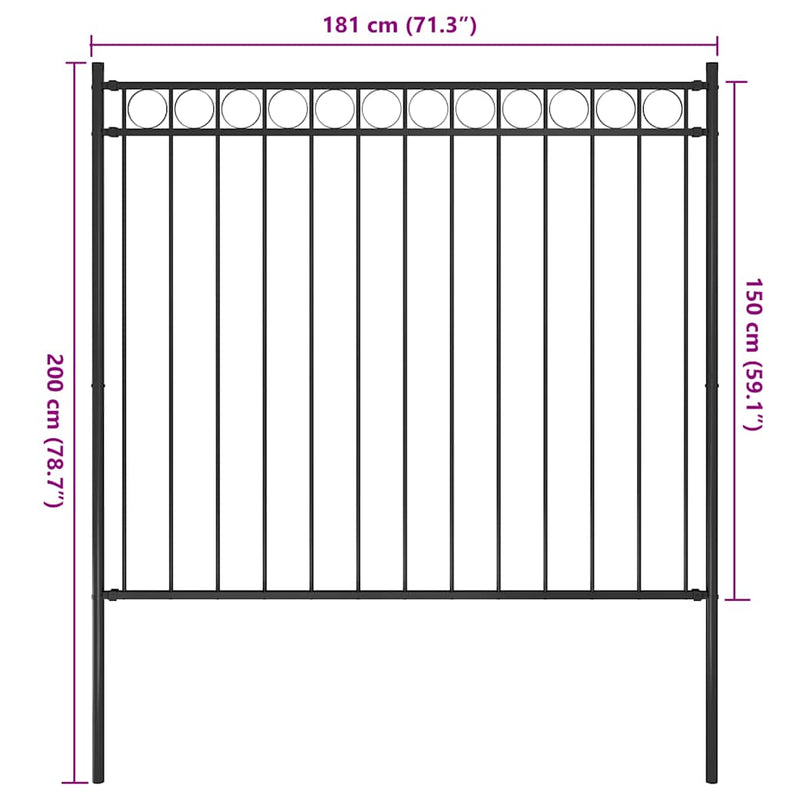 vidaXL fekete acélkerítés 1,81 x 1,5 m