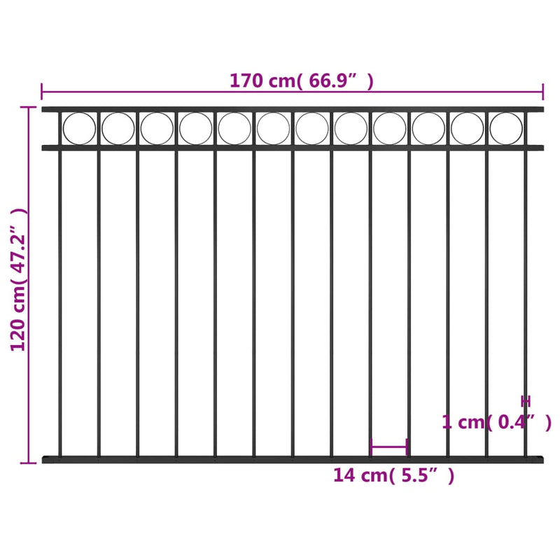 vidaXL fekete acél kerítéspanel 1,7 x 1,2 m